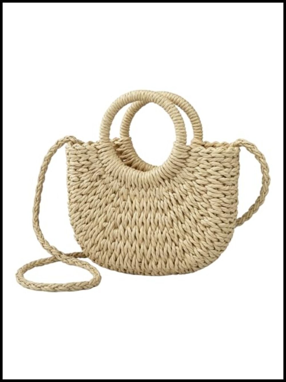 Handwoven Straw Crossbody Bag with Drawstring Closure, Boho Beach Tote